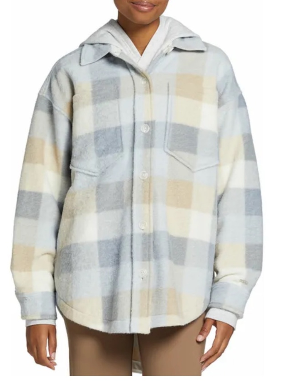 DSG Medium Plaid Pearl Blue Gray and Cream Brushed Knit Shacket